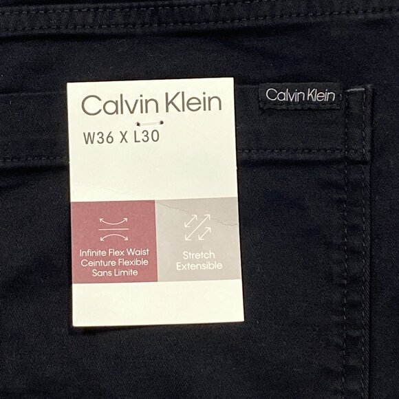 Calvin Klein Chino Pants Mens 36 x 30 Black Slim Fit Straight Flex Waist Cotton - Picture 4 of 13